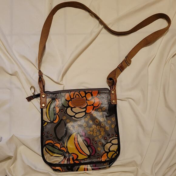 Fossil Vintage Blue Leather Messenger Bag 90s Y2K Adjustable Strap - Picture 2 of 5